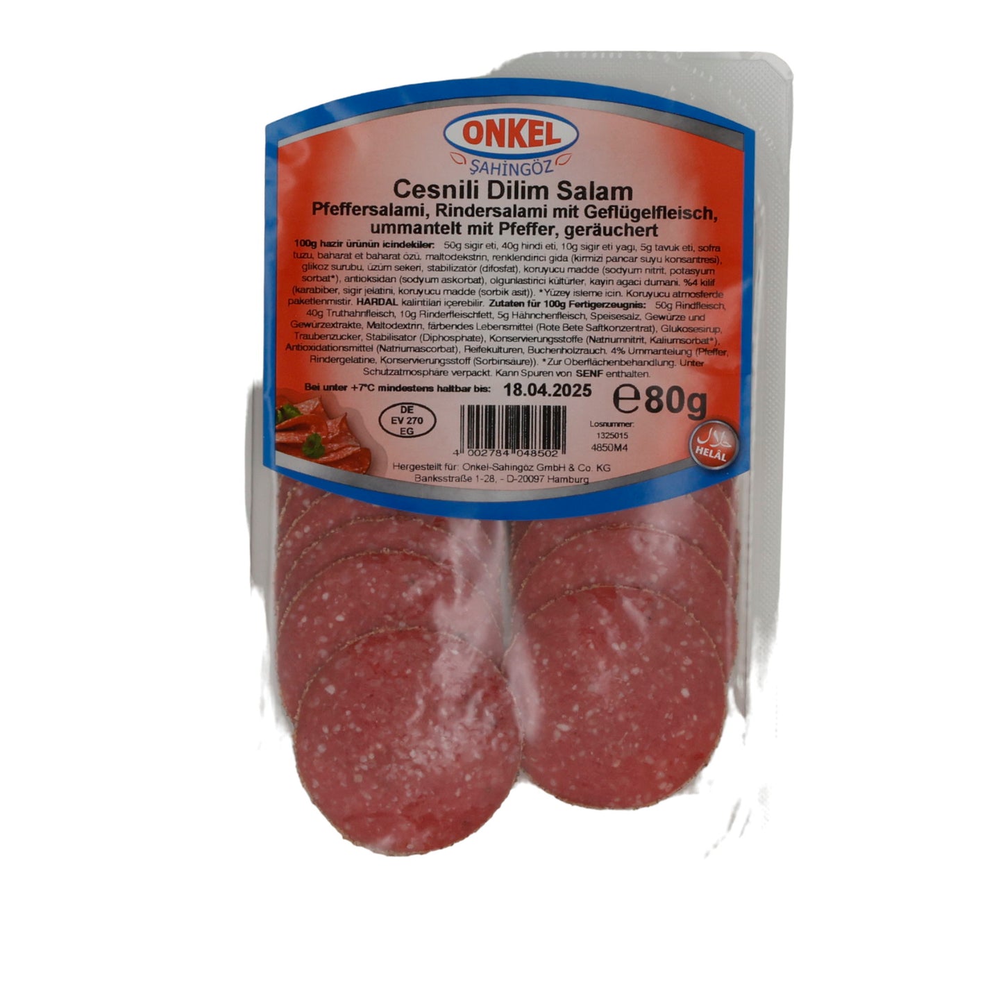 Dilim Salam Onkel Sahingöz | Salami au poivre halal | Avec bœuf & volaille | 80 g