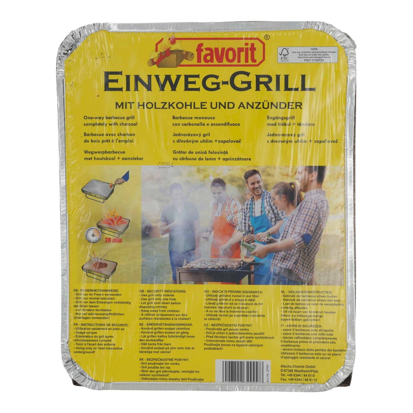 Grill favorit Einweg-Grill | Grill | Mit Holzkohle und Anzünder