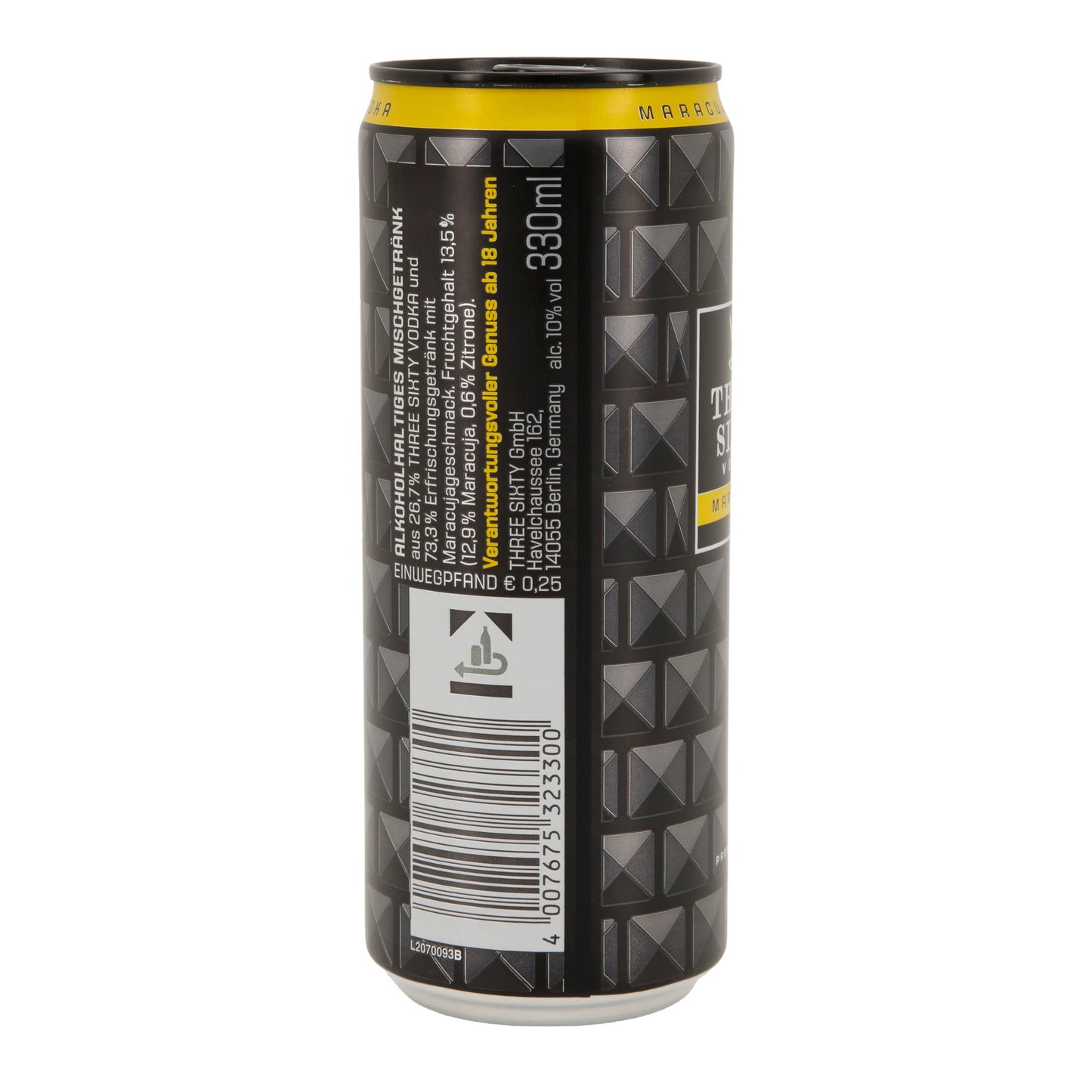 Alkoholisches Mischgetränk Three Sixty Vodka | Maracuja | 10 % vol | 0,33 l Dose