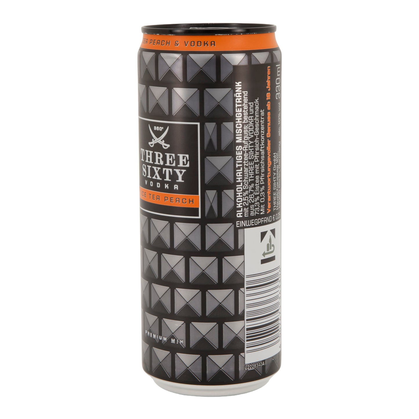 Alkoholisches Mischgetränk Three Sixty Vodka | Ice Tea Peach | 10 % vol | 0,33 l Dose