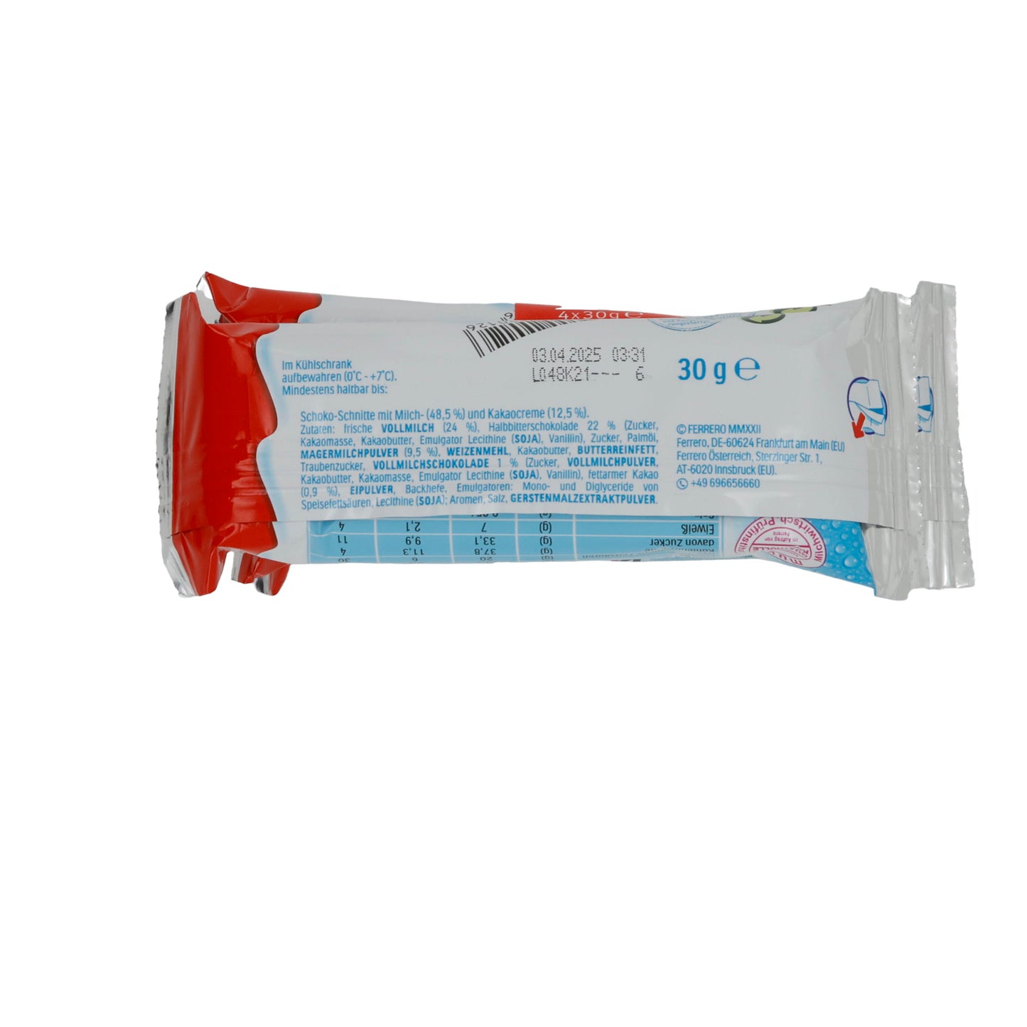 Süt Atıştırmalığı Kinder Pingui | Süt Atıştırmalığı | Çikolata ve Kakao Çekirdeği ile | 4×30 g (120 g)