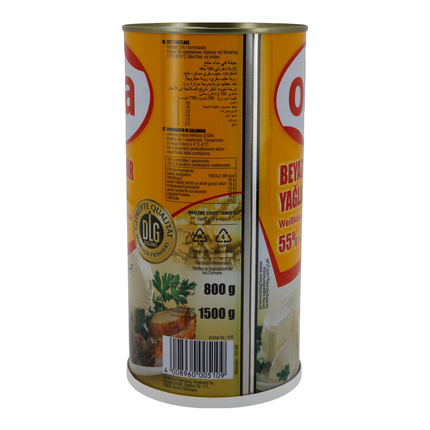 Weißkäse Oba | Weißkäse in Salzlake | Vollfettkäse mit 55 % Fett i. Tr. | 1500 g