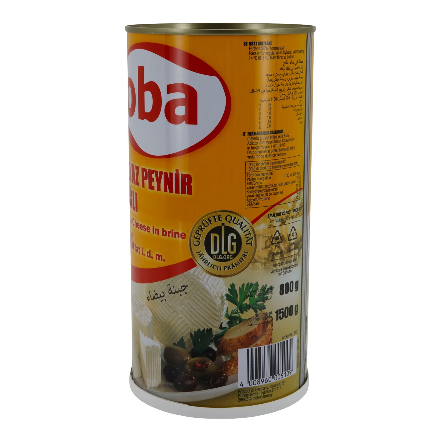 Weißkäse Oba | Weißkäse in Salzlake | Vollfettkäse mit 55 % Fett i. Tr. | 1500 g
