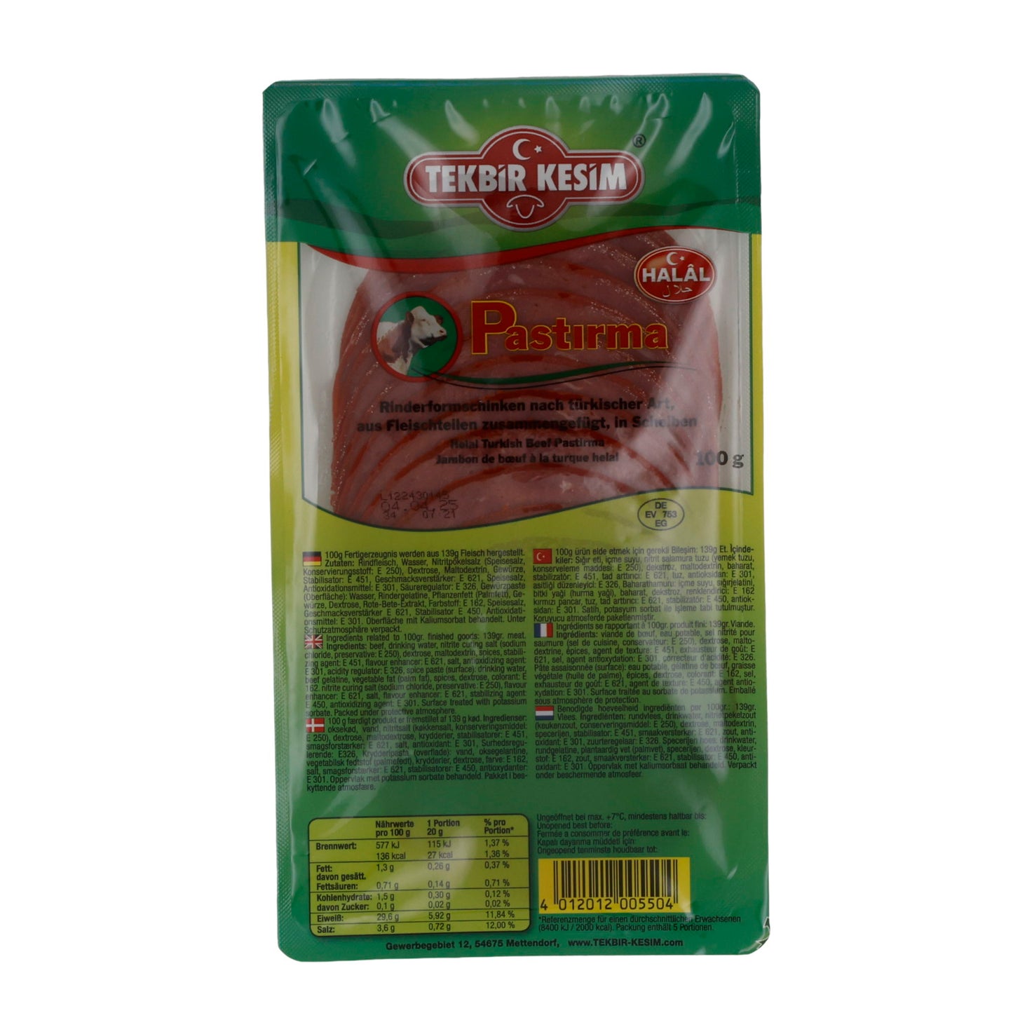 Jambon de bœuf Tekbir | Kesim Pastrima | Épicé, à la turque | 100g