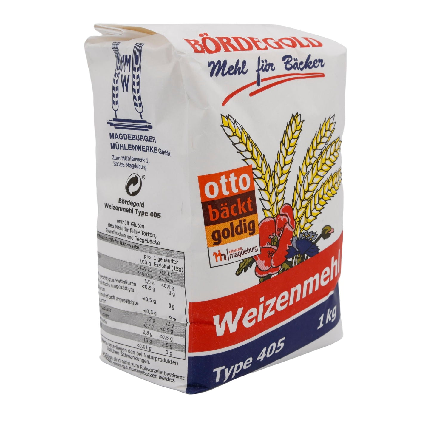 Weizenmehl Bördegold | Type 405 | Fein gemahlenes Weizenmehl für Backwaren | 1 kg BÖRDEGOLD