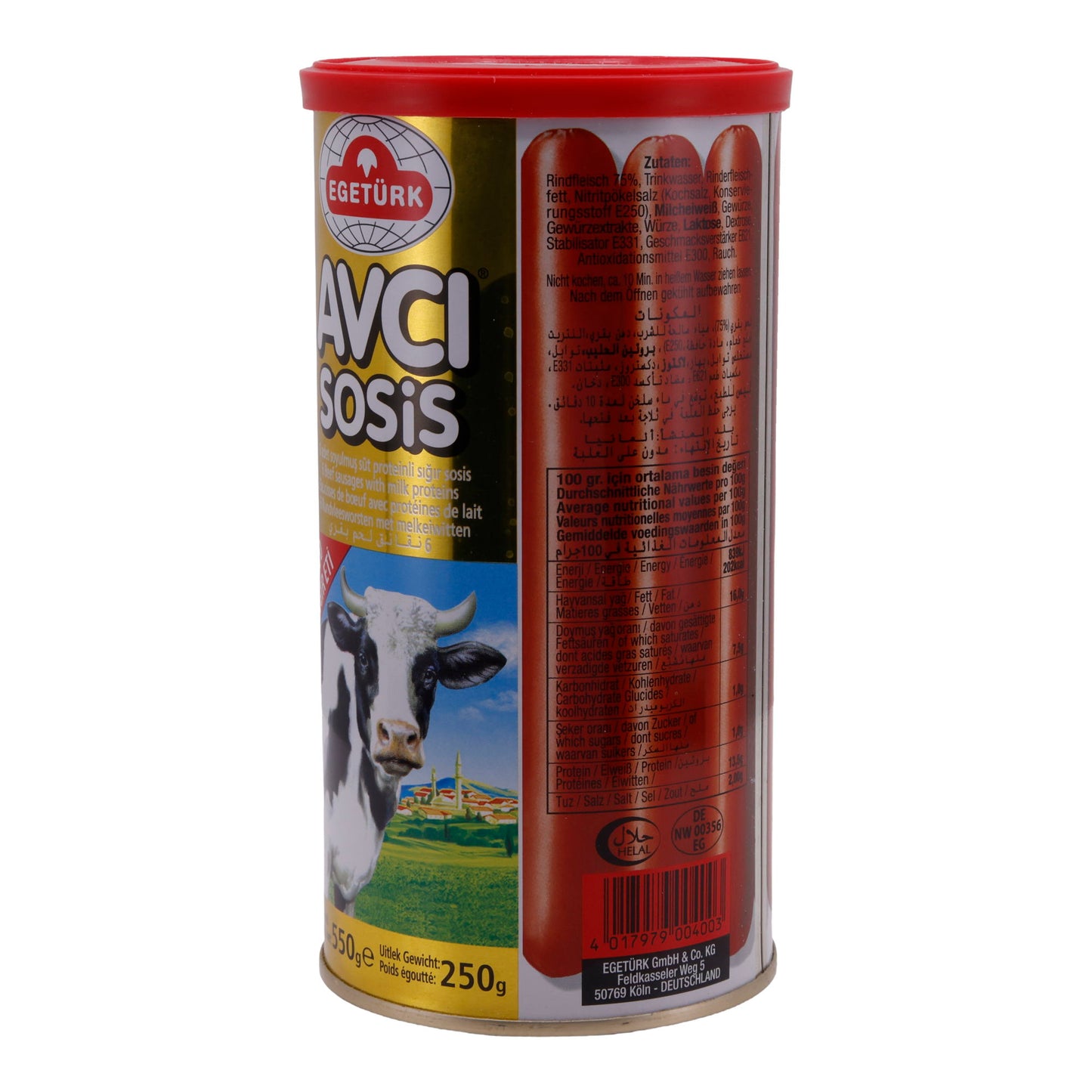 Würstchen Egetürk | Avcı Rindswürstchen | 6 Stück, Eigenhaut, mit Milcheiweiß | 550 g