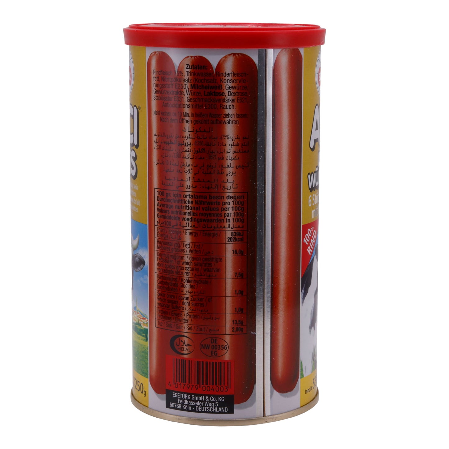 Würstchen Egetürk | Avcı Rindswürstchen | 6 Stück, Eigenhaut, mit Milcheiweiß | 550 g