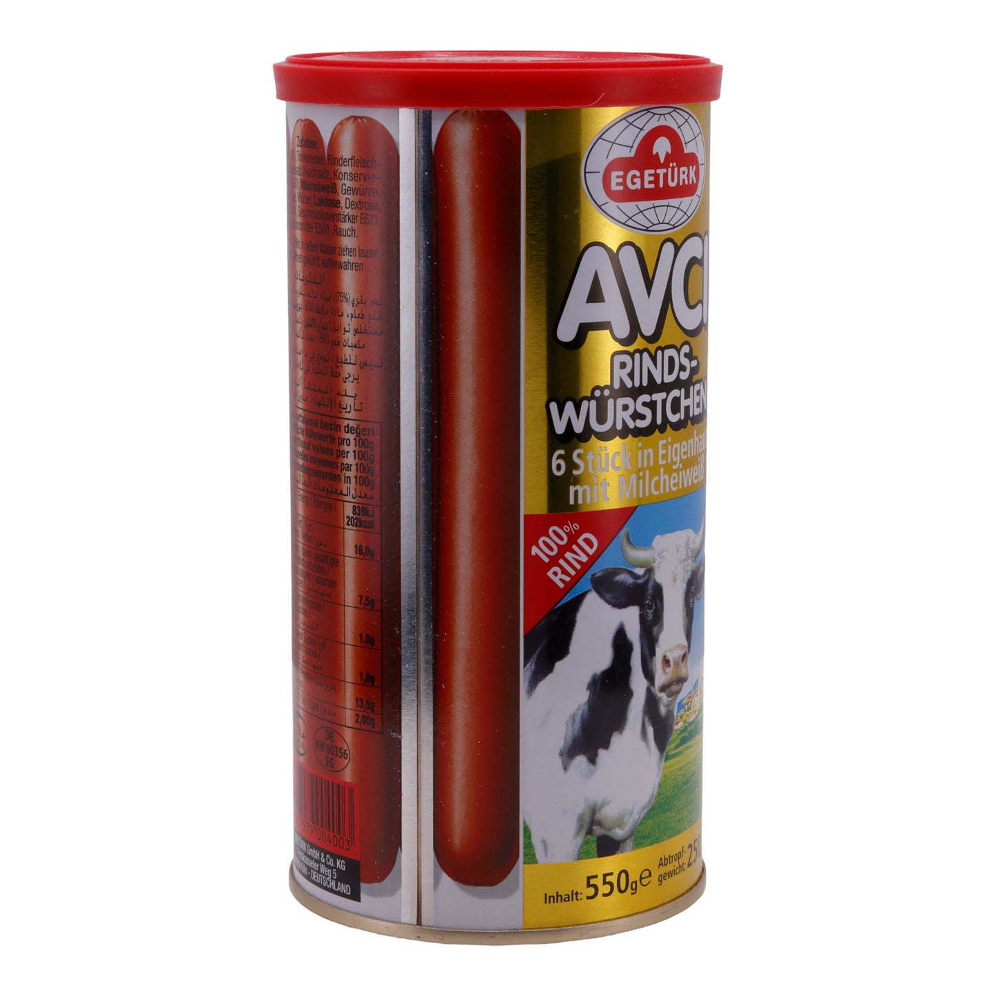 Würstchen Egetürk | Avcı Rindswürstchen | 6 Stück, Eigenhaut, mit Milcheiweiß | 550 g
