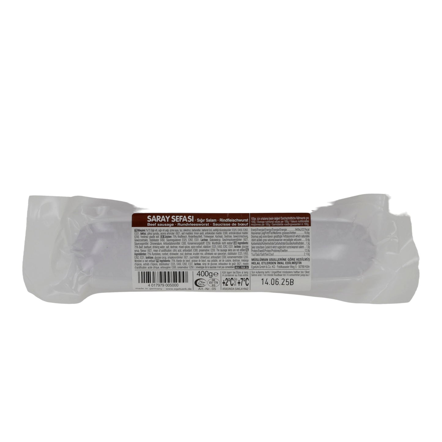 Salame di manzo Saray Sefası Egetürk | Salsiccia di manzo speziata | Certificato Halal | 400 g