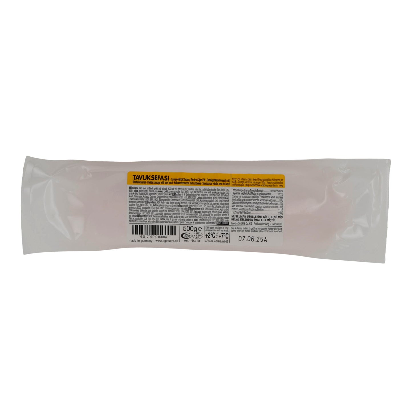 Salame di pollame Egetürk | Tavuk Sefasi | Di tacchino e pollo, certificato halal | 500g