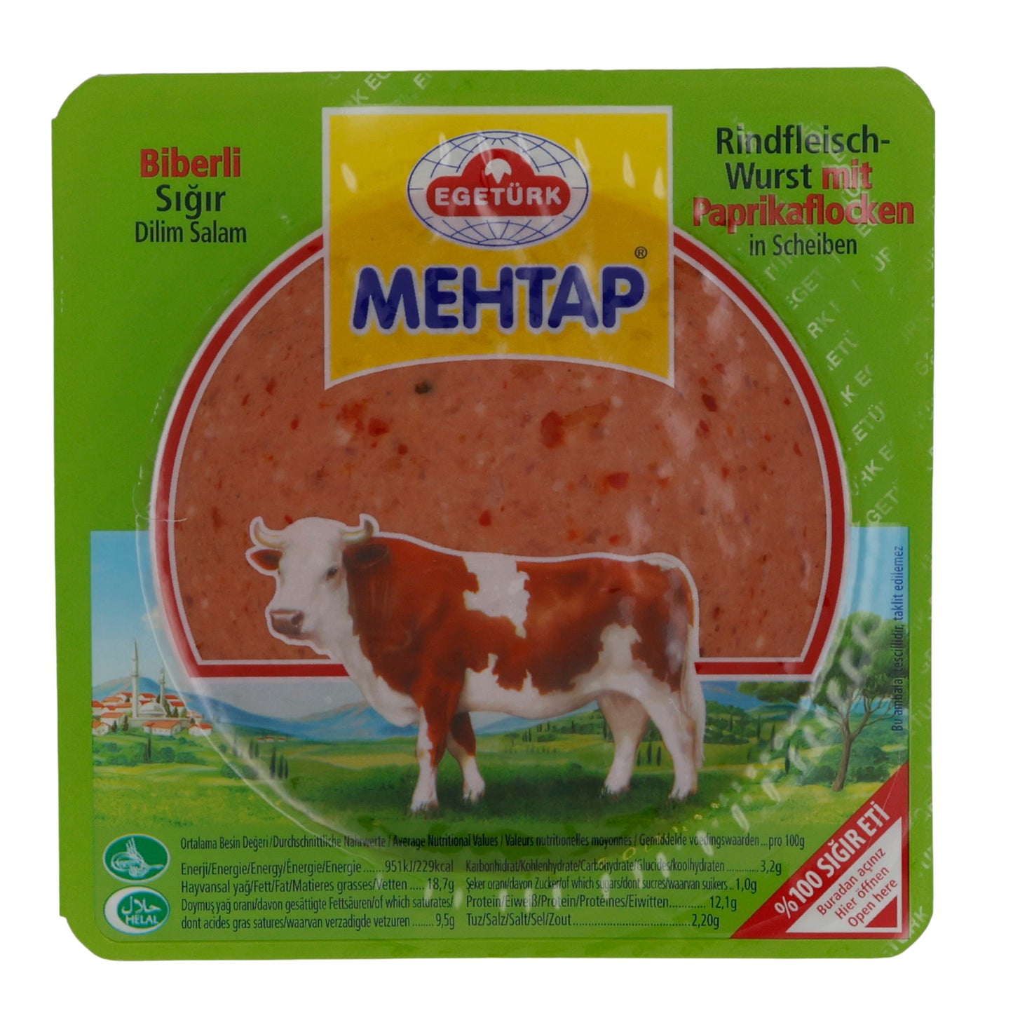 Mortadella Mehtap | Biberli Sığır Dilim Salam | Manzo, con fiocchi di paprika | 150g