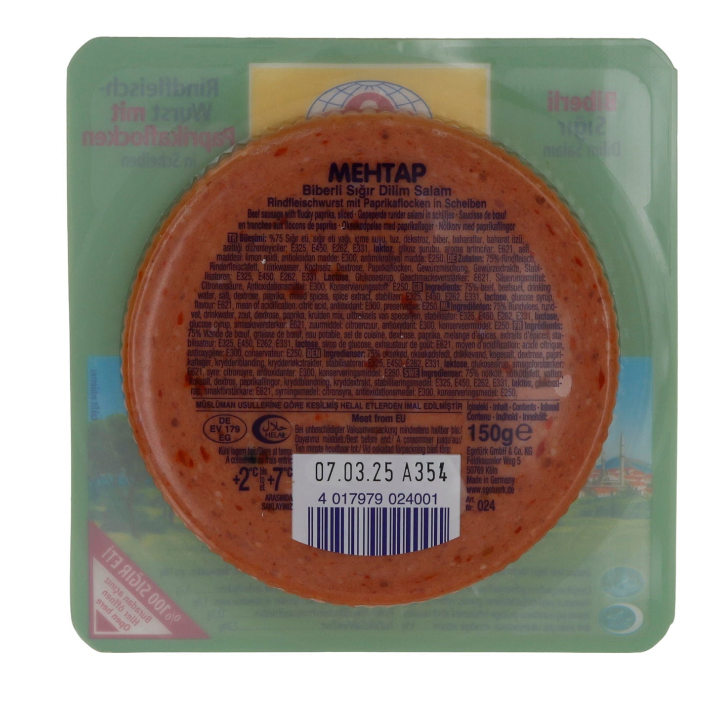 Mortadella Mehtap | Biberli Sığır Dilim Salam | Rind, mit Paprikaflocken | 150g EGETUERK