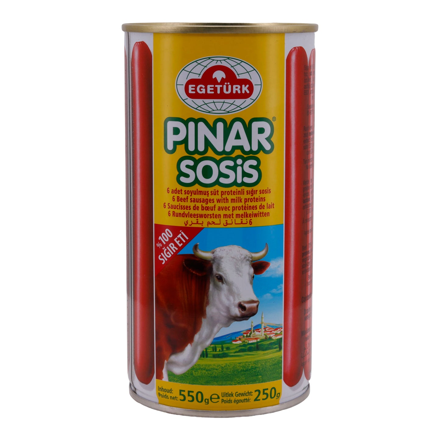 Würstchen Egetürk Pinar Sosis | Rind-Würstchen | 6 Stück in Eigenhaut mit Milchweiß | 550 g