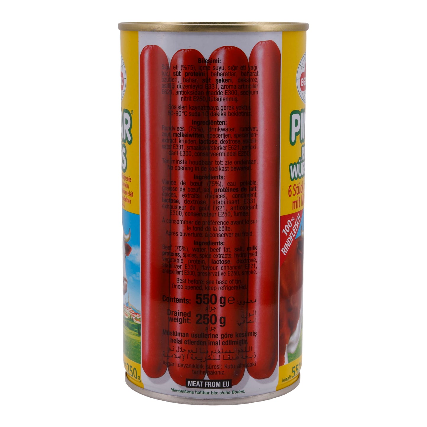 Würstchen Egetürk Pinar Sosis | Rind-Würstchen | 6 Stück in Eigenhaut mit Milchweiß | 550 g