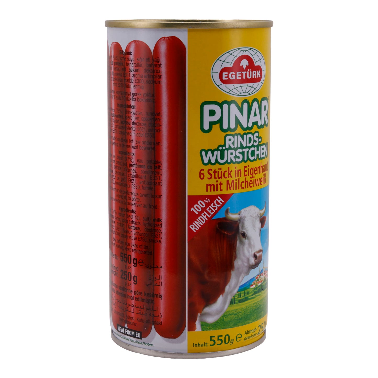 Würstchen Egetürk Pinar Sosis | Rind-Würstchen | 6 Stück in Eigenhaut mit Milchweiß | 550 g