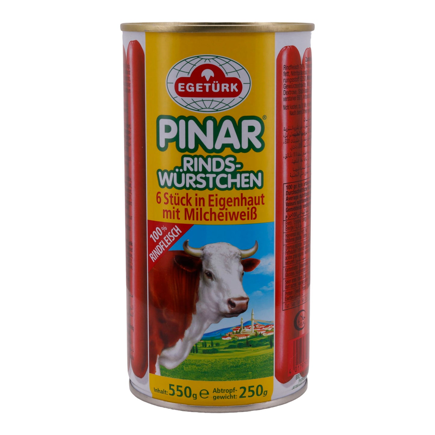 Würstchen Egetürk Pinar Sosis | Rind-Würstchen | 6 Stück in Eigenhaut mit Milchweiß | 550 g