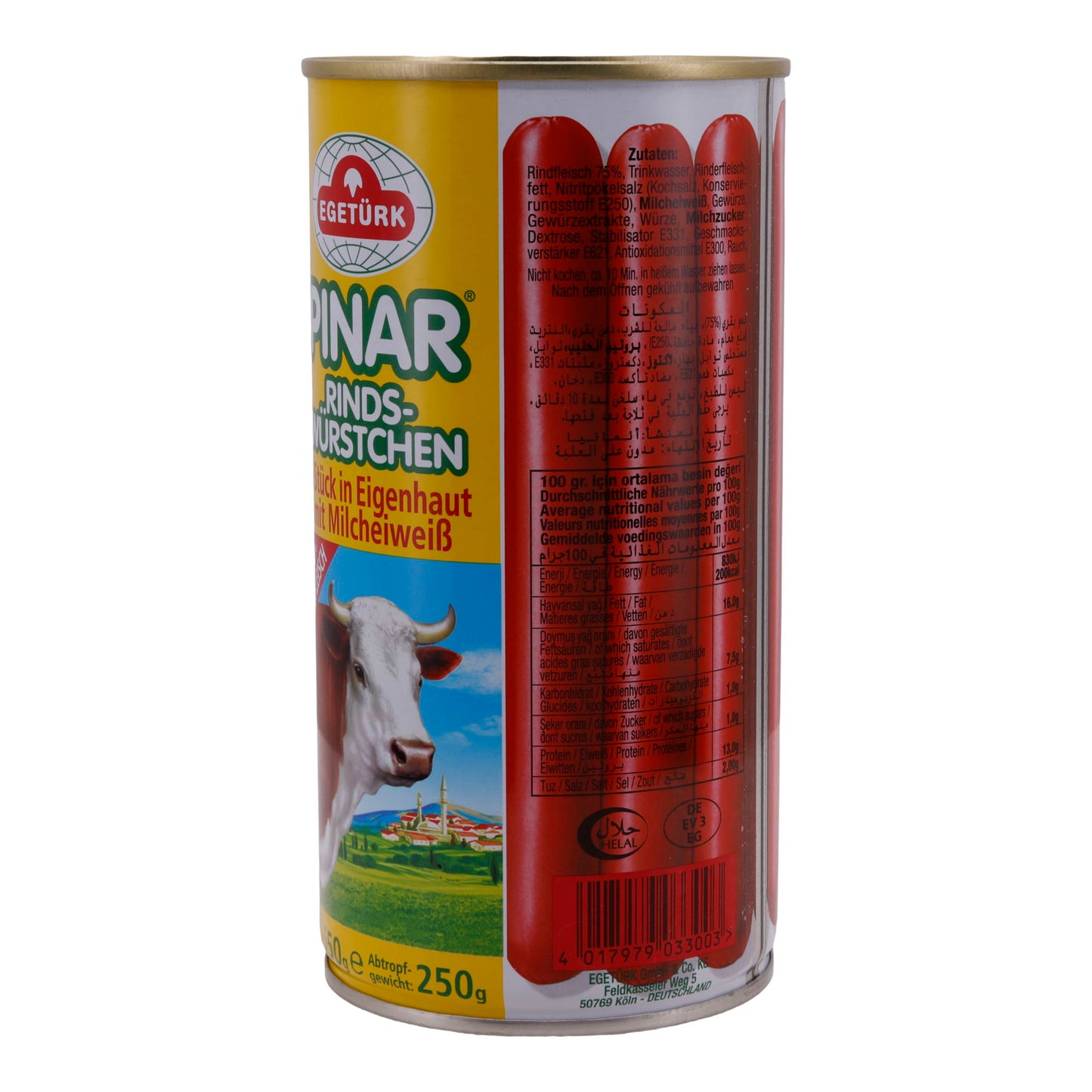 Würstchen Egetürk Pinar Sosis | Rind-Würstchen | 6 Stück in Eigenhaut mit Milchweiß | 550 g