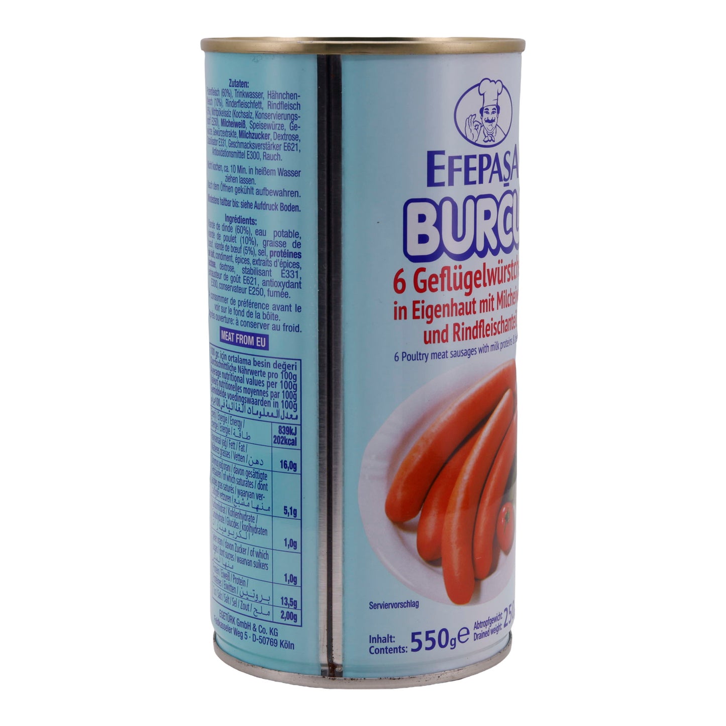Geflügelworstjes Efepasa Burcu | Kalkoen-Kip Worst | Worstjes | 6 stuks, in eigen vel, met melkwei & rundvleesdeel | 550 g