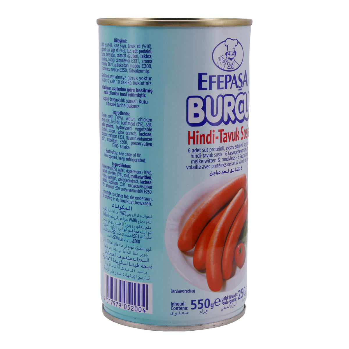 Geflügelwürstchen Efepasa Burcu | Hindi-Tavuk Sosis | Würstchen | 6 Stück, in Eigenhaut, mit Milchweiß & Rindfleischanteil | 550 g EFEPASA