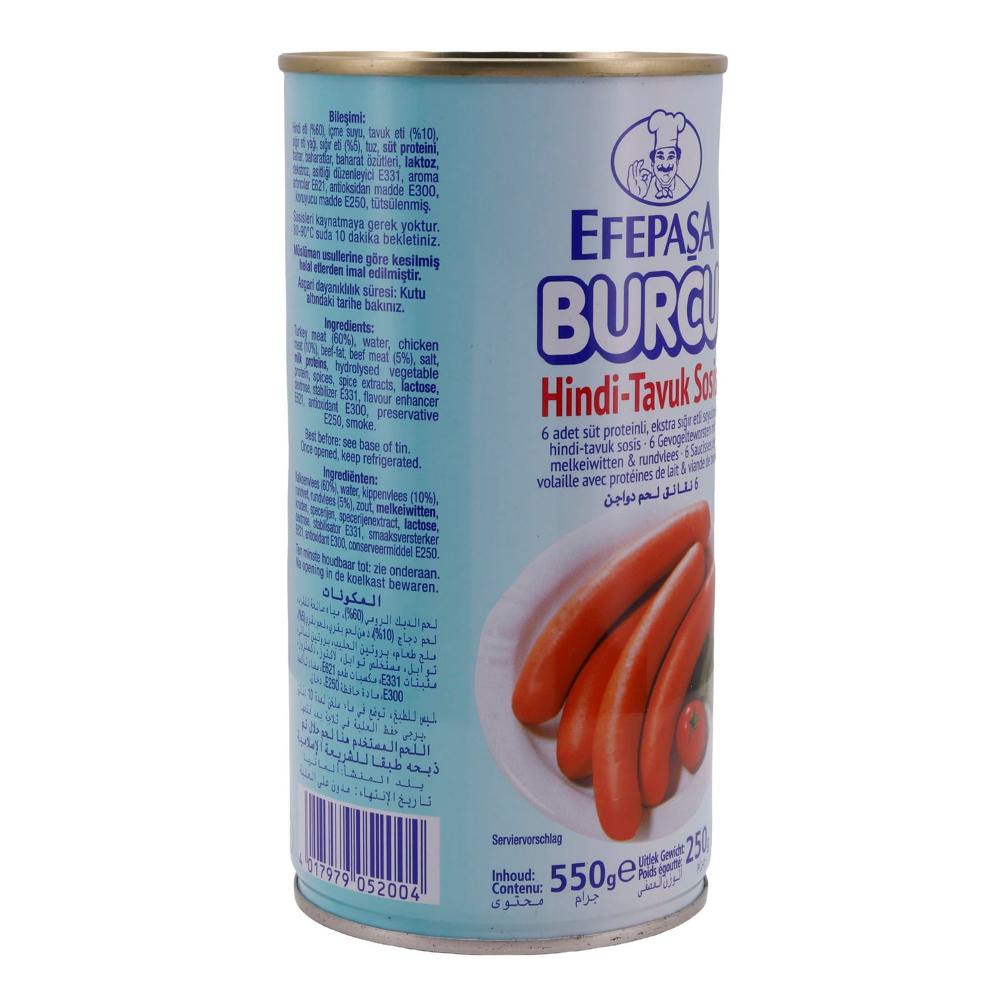 Geflügelwürstchen Efepasa Burcu | Hindi-Tavuk Sosis | Würstchen | 6 Stück, in Eigenhaut, mit Milchweiß & Rindfleischanteil | 550 g EFEPASA