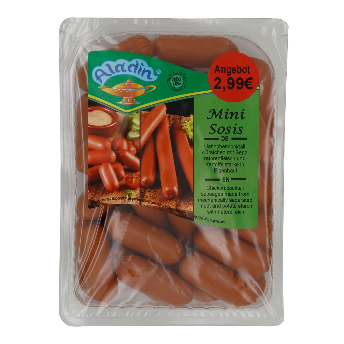 Miniwürstchen Aladin | Mini Sosis | Teneri, Pollo, con pelle naturale | 400g