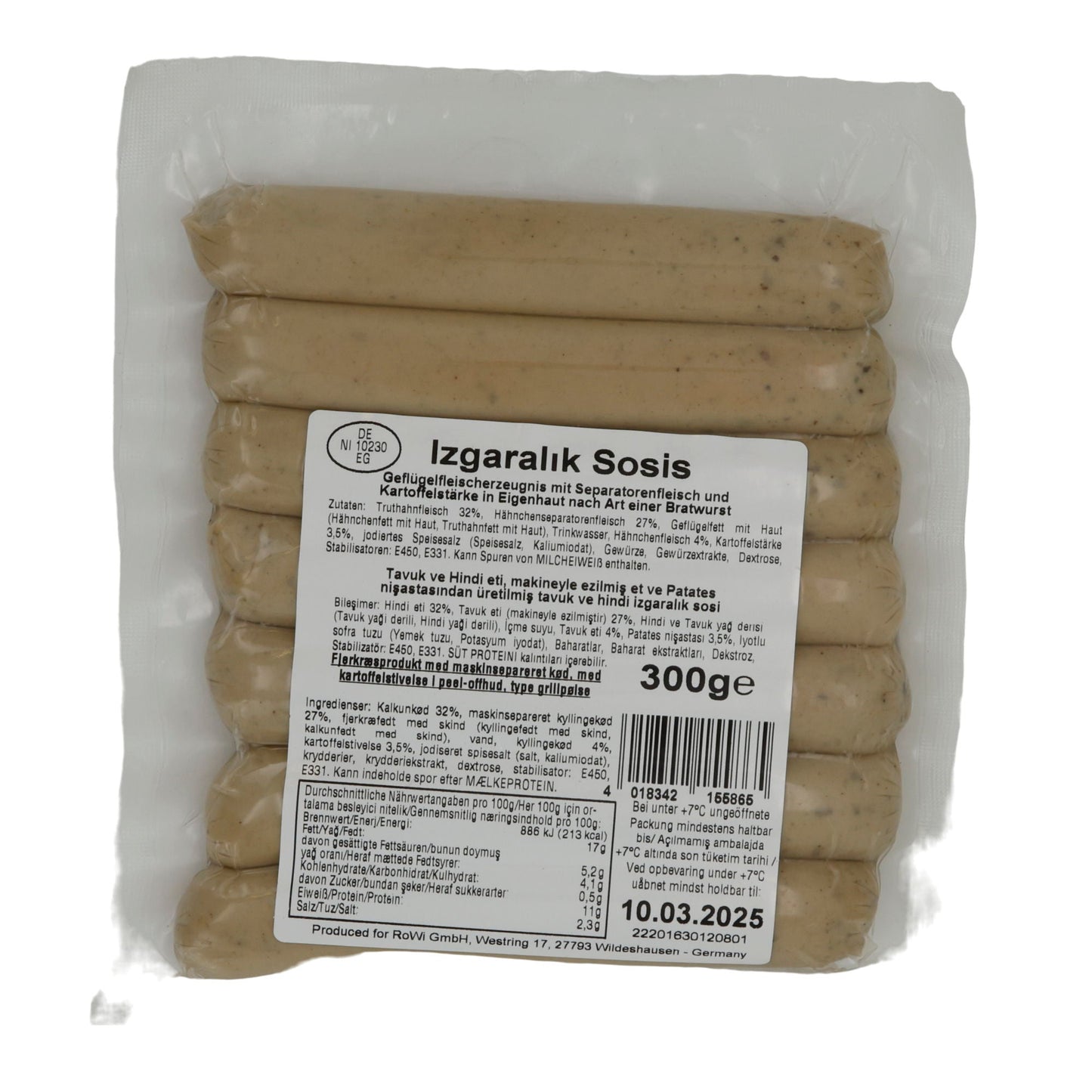 Geflügelbratwurst Aladin | Izgaralık Sosis | Würzig, für Grill und Pfanne | 300g ALADIN