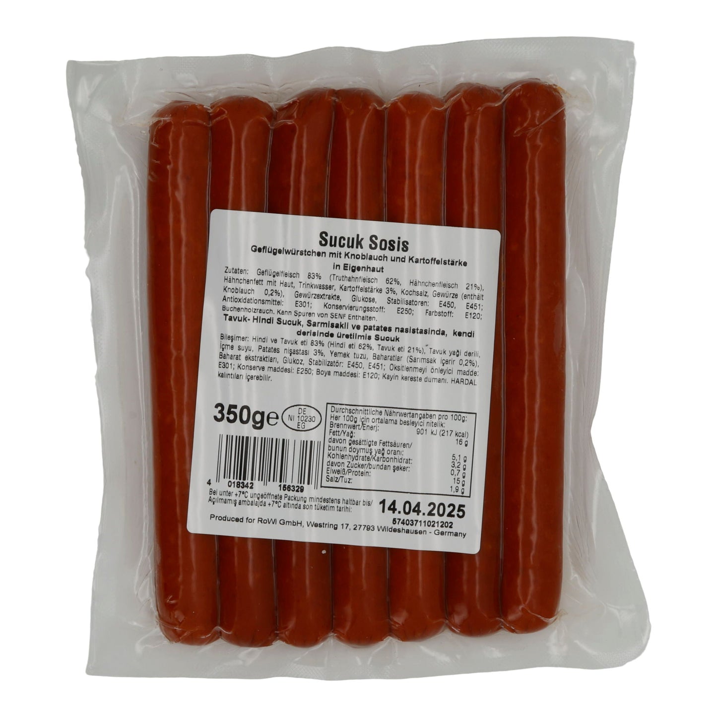 Bratwurst Aladin | Sucuk Sosis | Halal Geflügelwürstchen mit Knoblauch | 350 g ALADIN