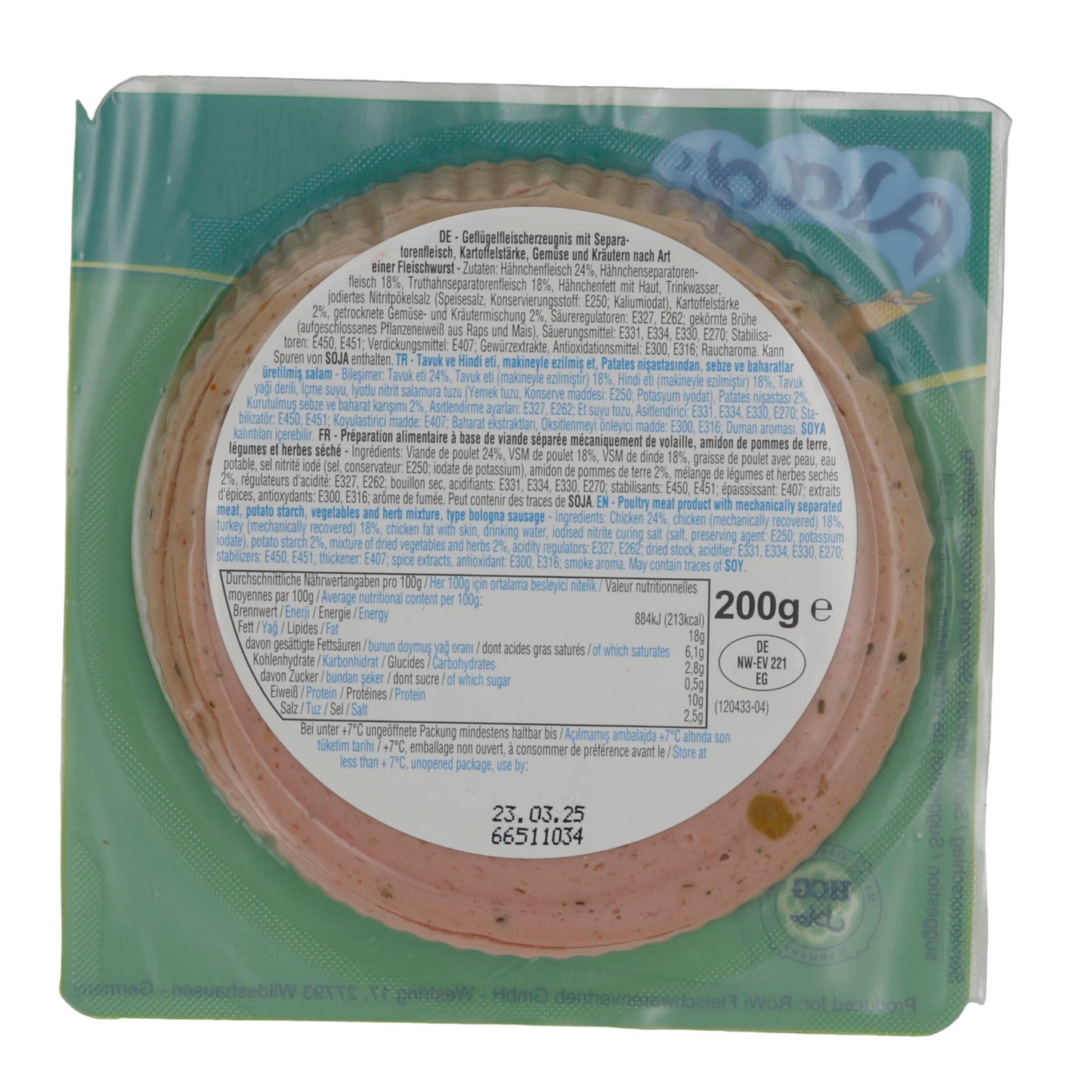 Wurstel di pollame Aladin | Fette Baharatlı | Speziato, con erbe e verdure | 200 g