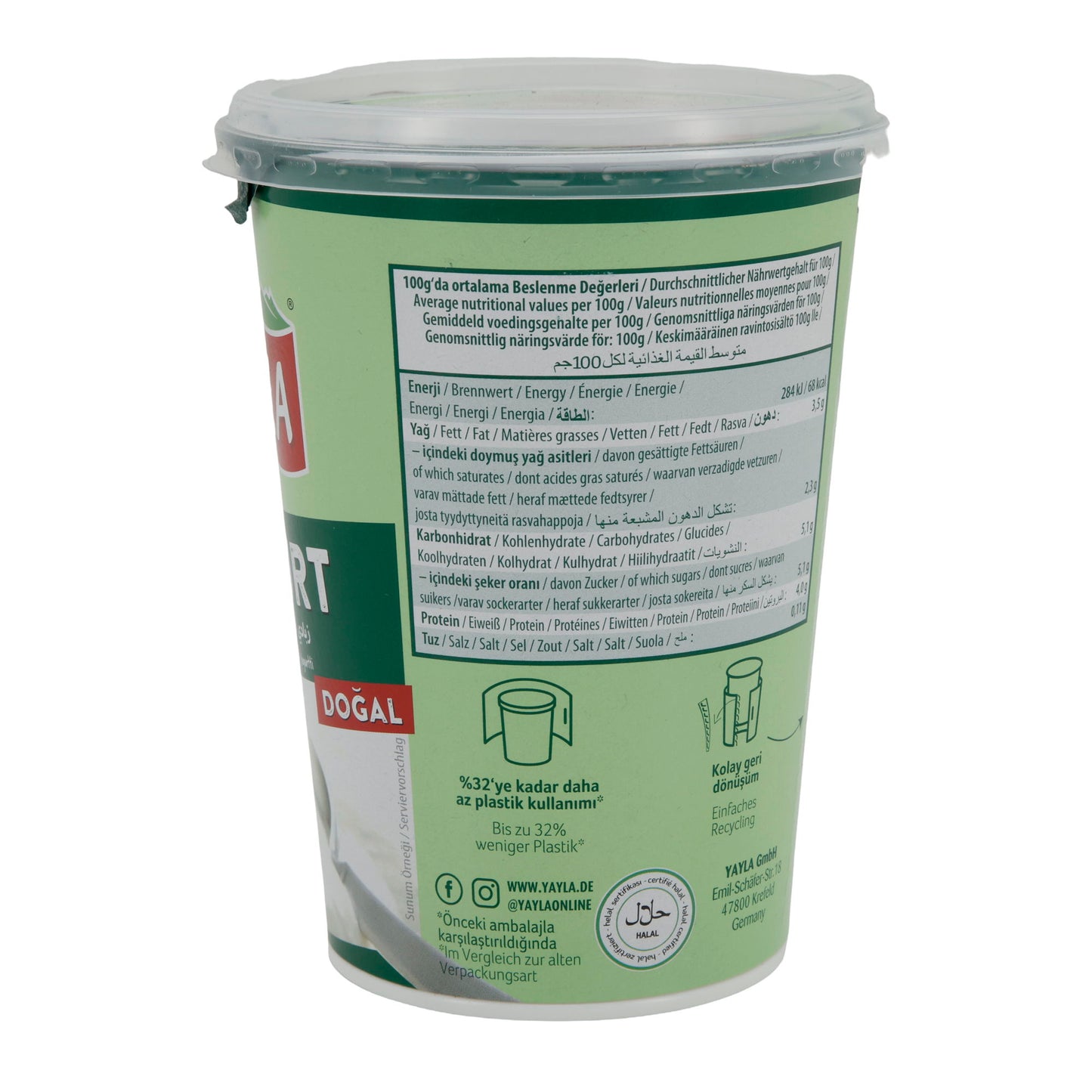 Joghurt Yayla Naturjoghurt | Joghurt | Cremig mit 3,5 % Fett | 500 g