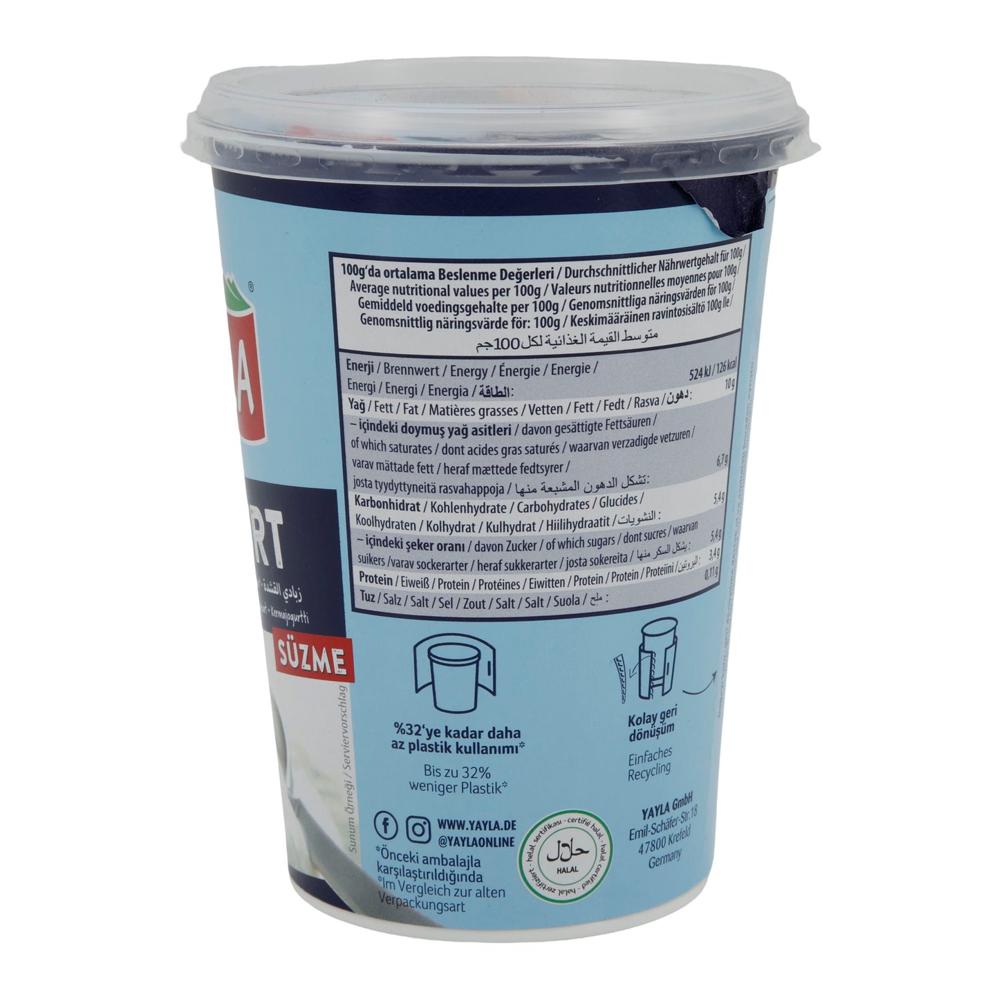 Yogurt Yayla Yogurt Naturale | Yogurt | Cremoso con 10% di grassi | 500 g