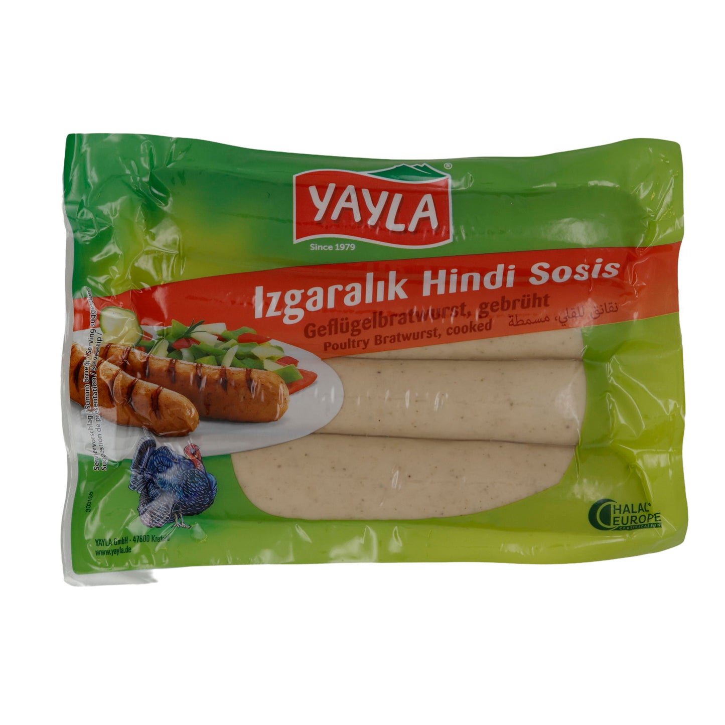 Bratwurst Yayla | Izgaralık Hindi Sosis | Gebrühte Geflügelbratwurst für Grill & Pfanne | 400 g