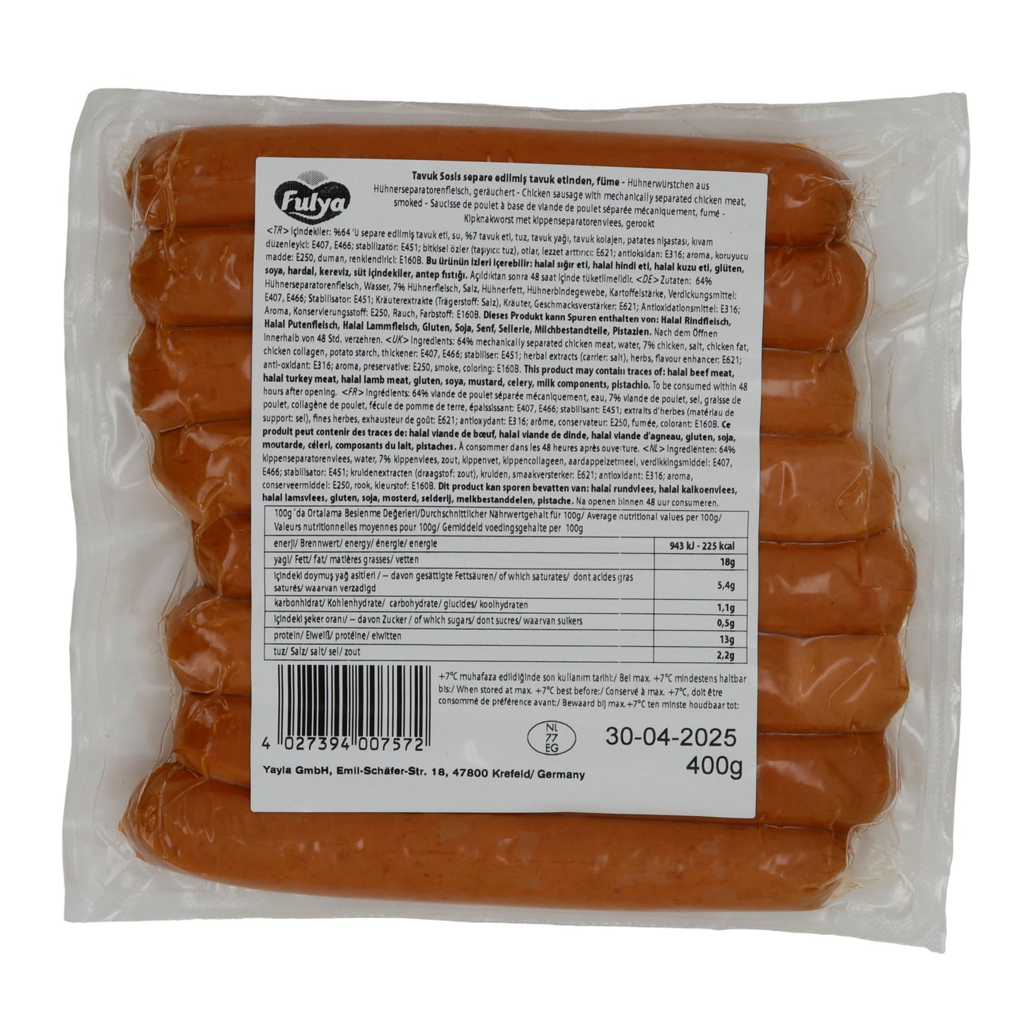 Würstchen Fulya | Tavuk Sosis | Halal, Hähnchen, rauchiges Aroma | 400 g FULYA