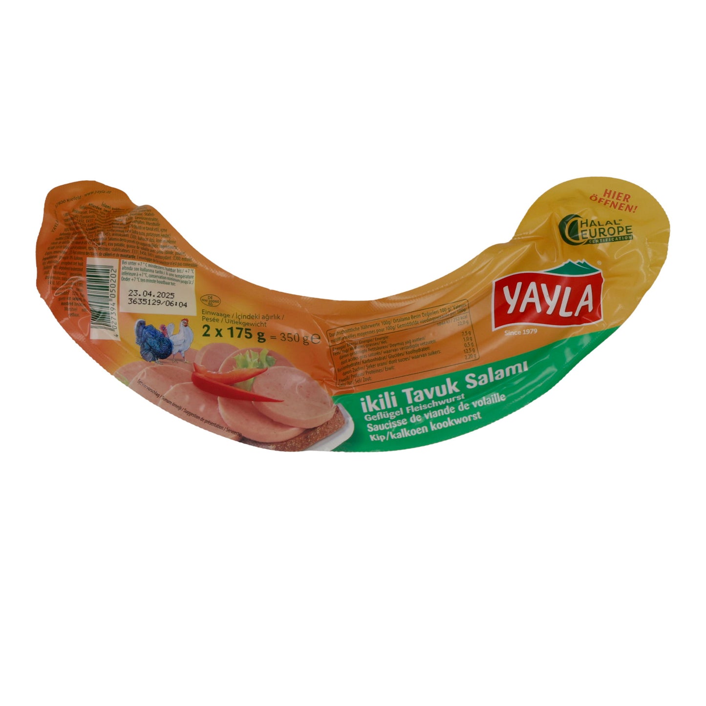 Geflügelfleischwurst Yayla | İkili Tavuk Salamı | Helal, Çift Paket | 350 g