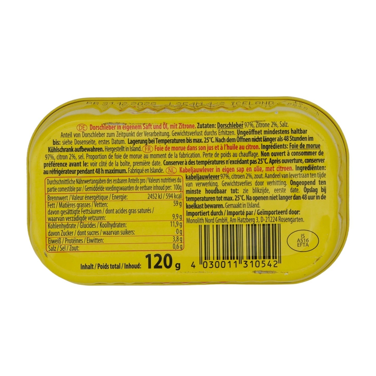 Dorschleber Steinhauer | Fisch | In eigenem Saft & Öl mit Zitrone | 120 g