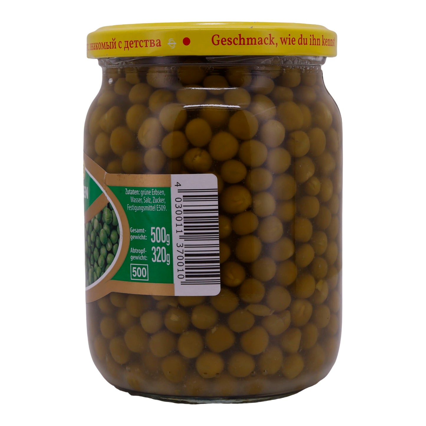 Piselli verdi Steinhauer | Fini | Gusto naturale, confezione in vetro di alta qualità | 500 g