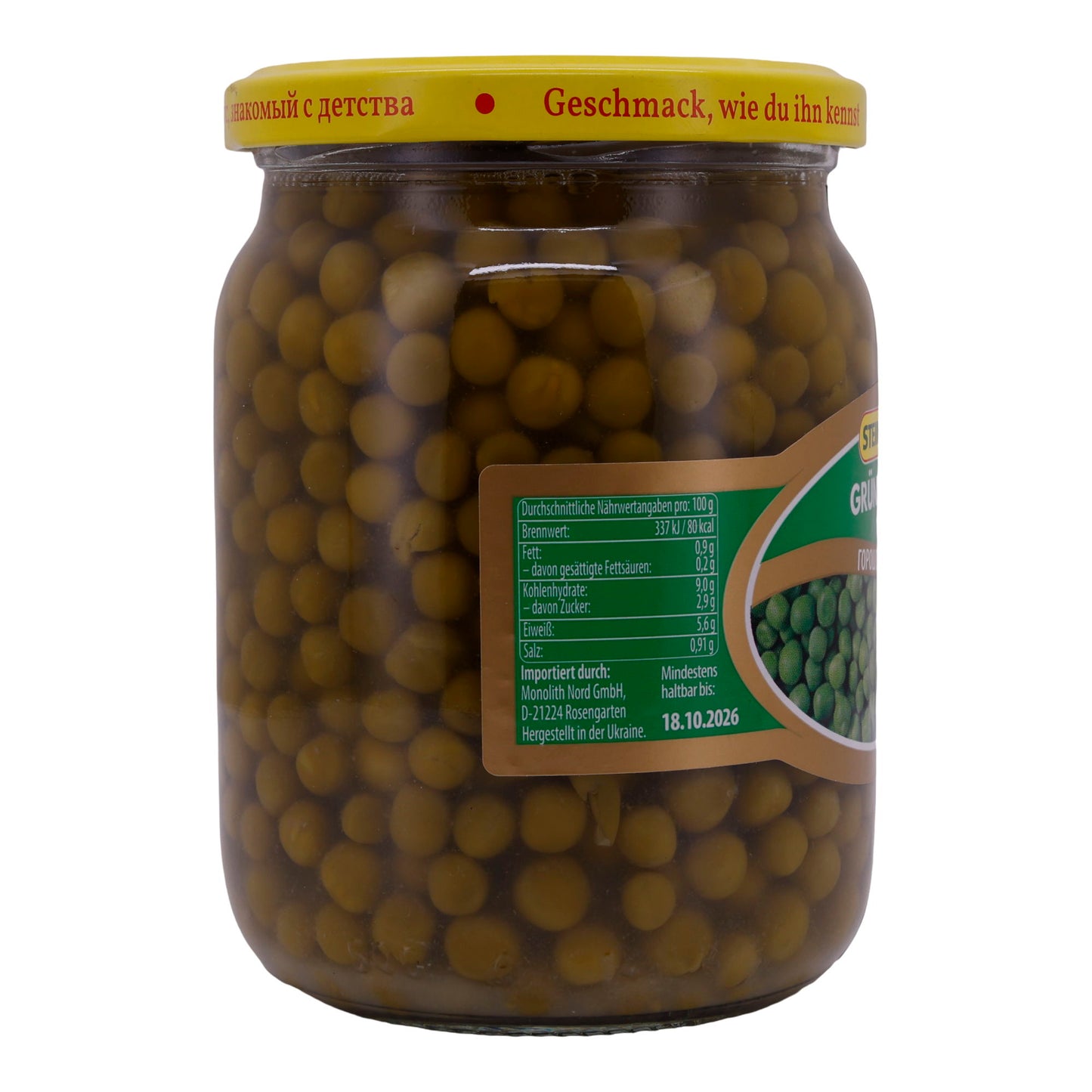 Piselli verdi Steinhauer | Fini | Gusto naturale, confezione in vetro di alta qualità | 500 g