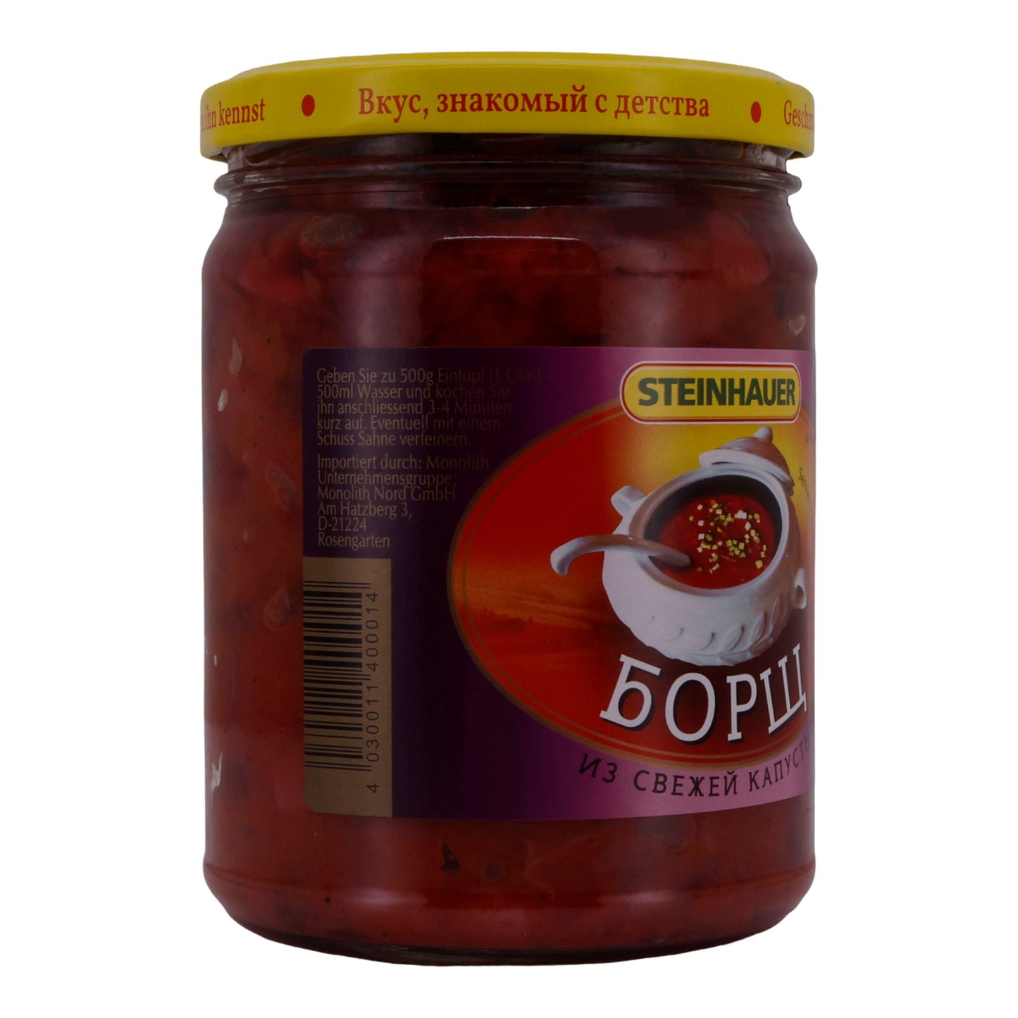 Borschtsch Steinhauer | Rote Beete Eintopf | Mit Weißkohl, Kartoffeln & Karotten, traditionell | 500 g STEINHAUER