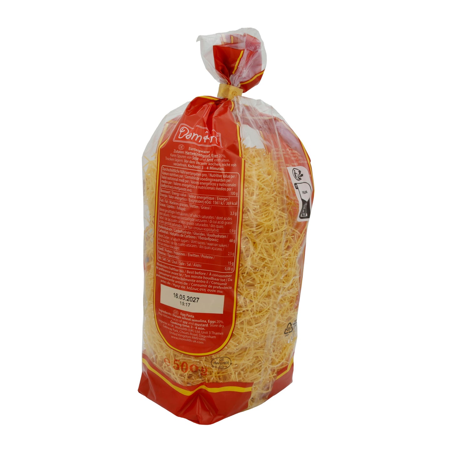 Fadennudeln DomArt | Traditionele eiernudels | Van harde tarwegries | 500 g