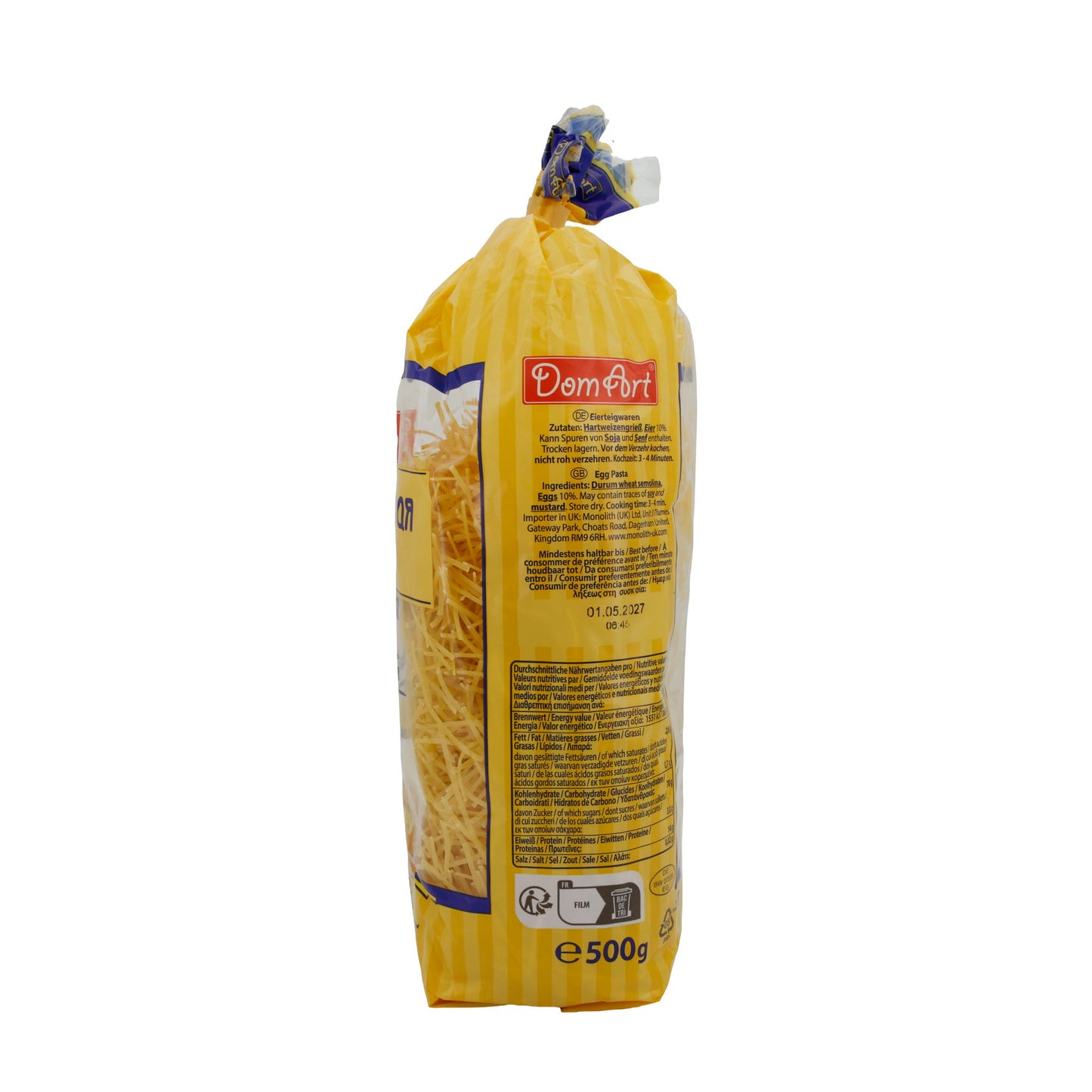 Nudeln DomArt | Soepnoedel | Fijne eiernoedels van harde tarwegries | 500 g