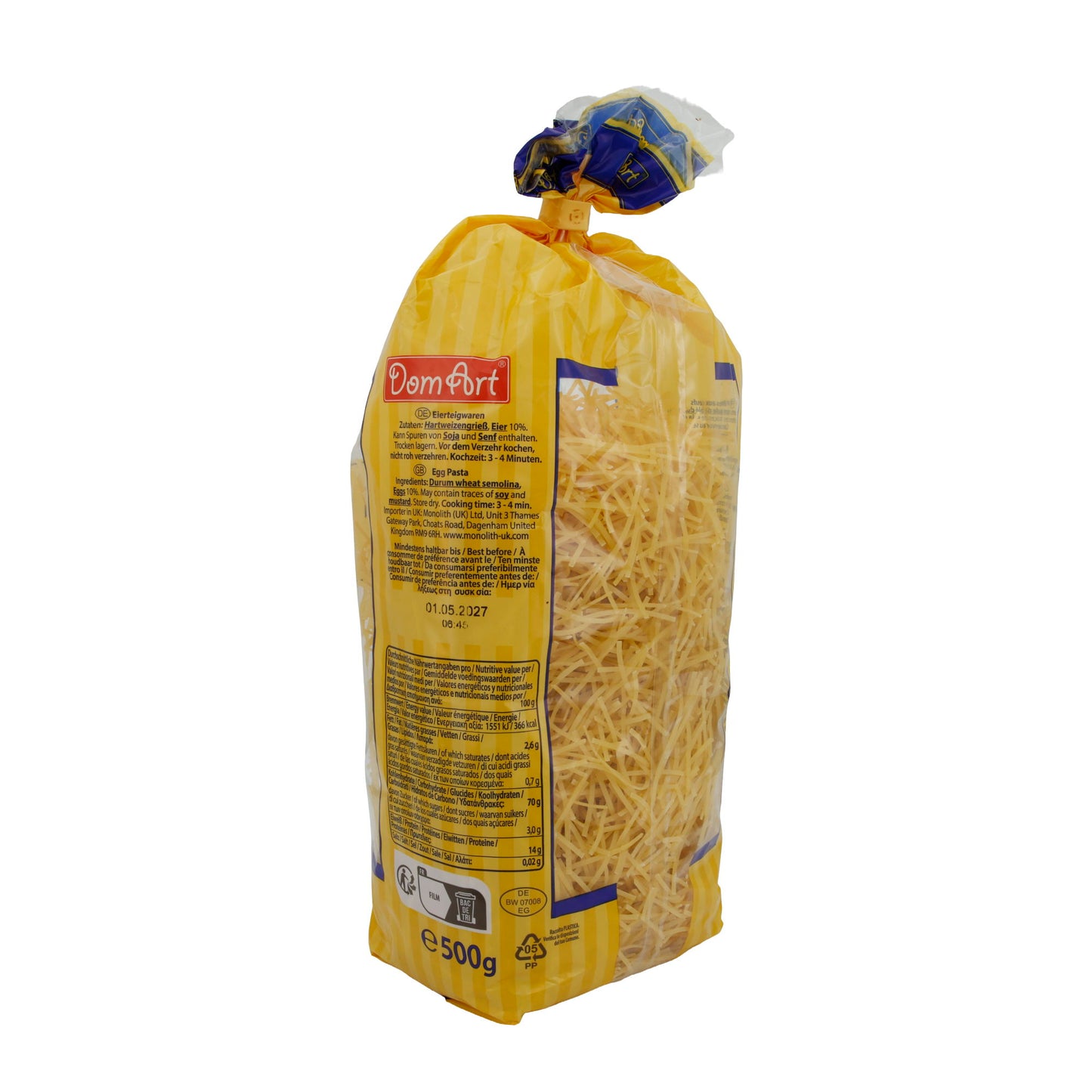 Nudeln DomArt | Soepnoedel | Fijne eiernoedels van harde tarwegries | 500 g