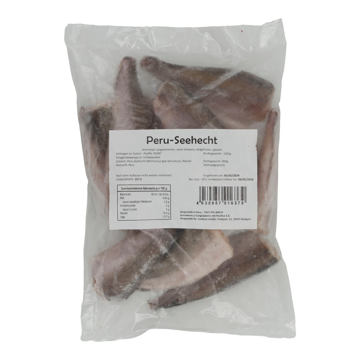 Seehecht Peru | Seehecht | Surgelato, eviscerato, glassato, Pacifico meridionale | 900 g
