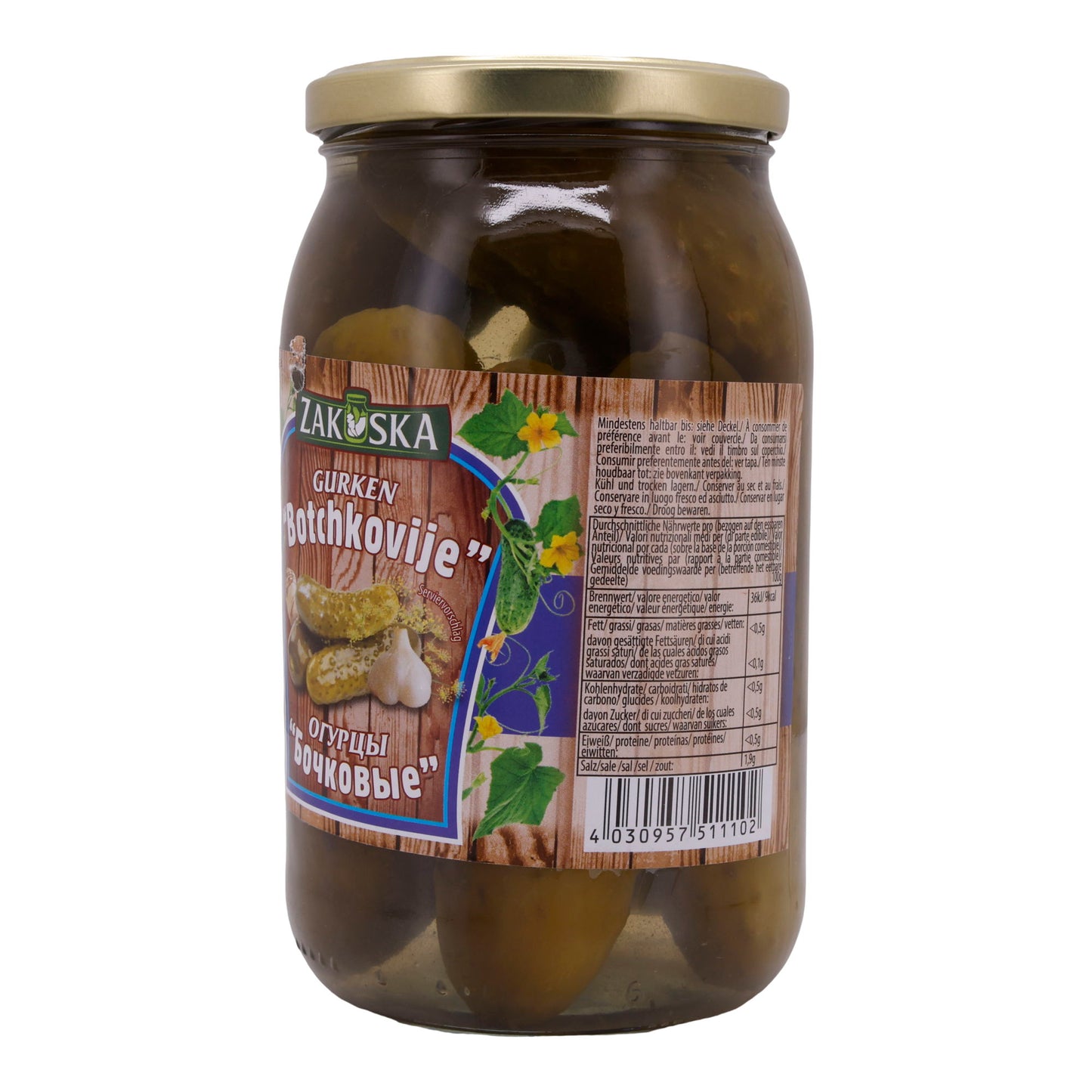 Cetrioli Zakuska | Botchkovije | Tradizionalmente sottaceto | 830g (520g peso sgocciolato)