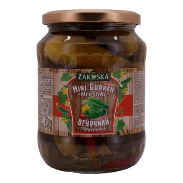 Gurken Zakoska | Mini-Gurken Hrustiki Scharf | Mit Chilischoten, pikant | 670g ZAKUSKA