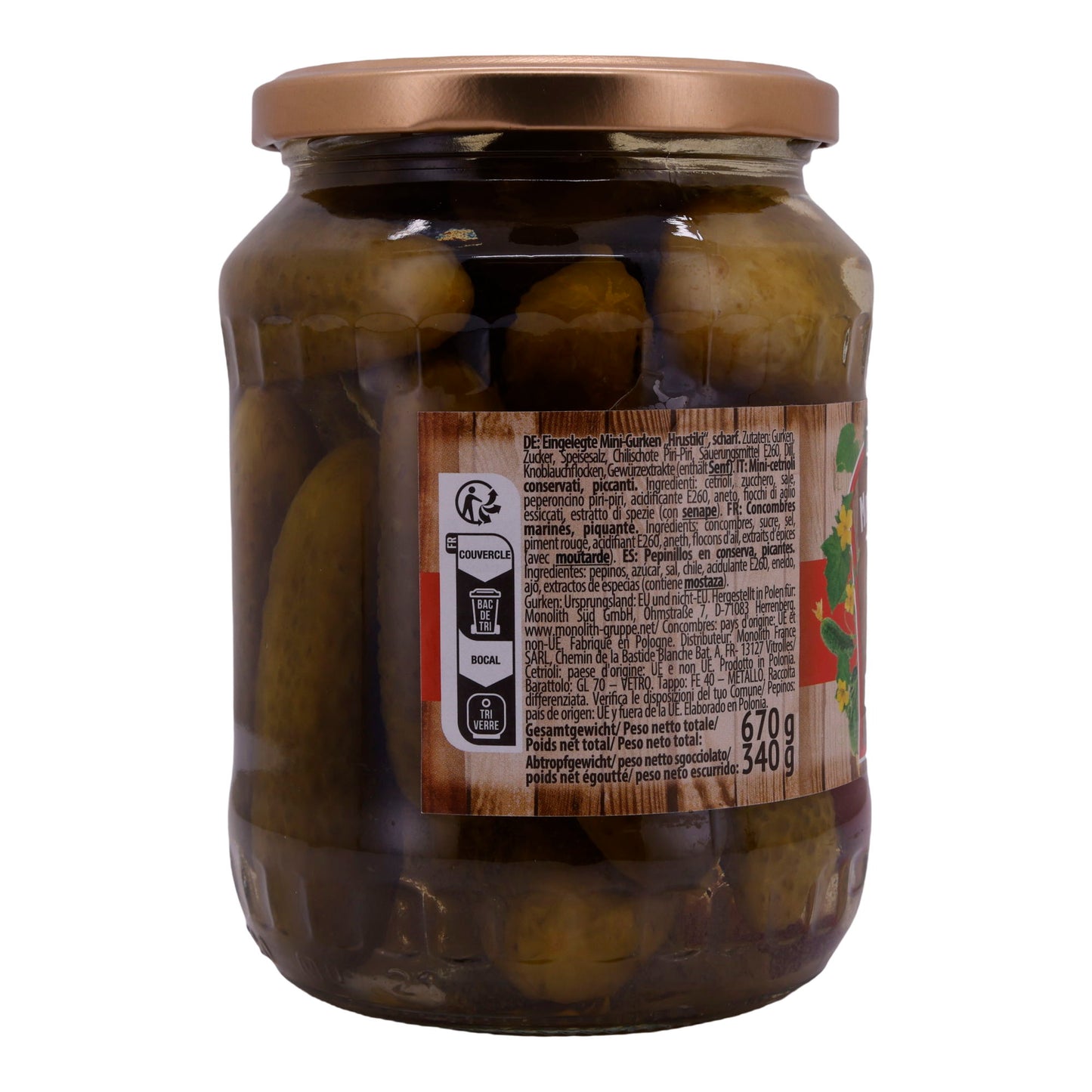 Gurken Zakoska | Mini-komkommers Hrustiki Pittig | Met chilipepers, pittig | 670g