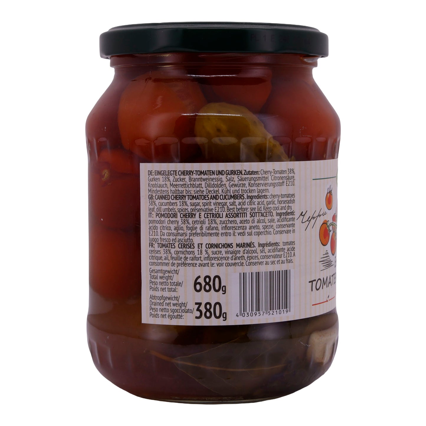 Verdure sottaceto Zakuska | Pomodori e cetrioli | Speziato, pomodorini e cetrioli | 680 g