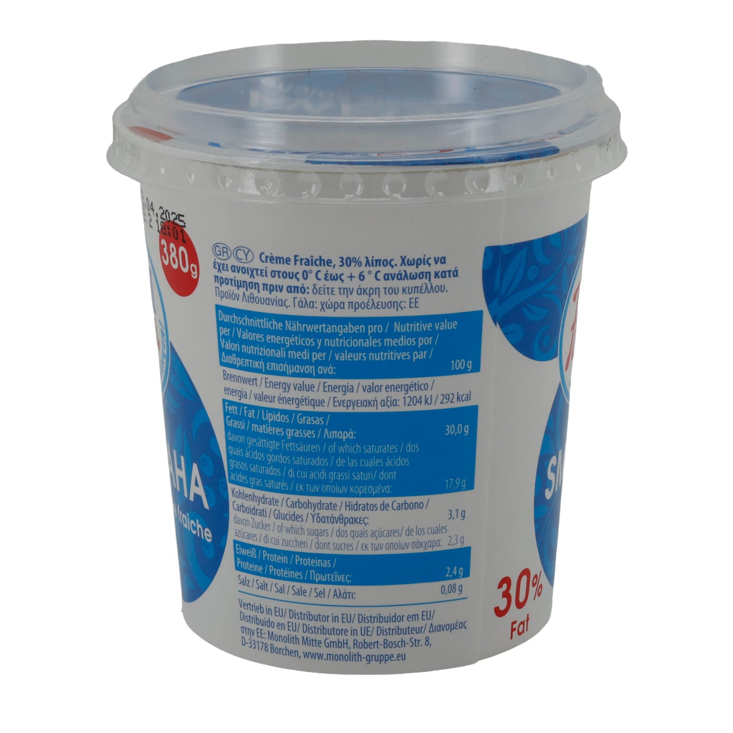 Crème Fraîche My Family Smetana | Crème Fraîche | Cremoso con 30% di grassi | 380 g
