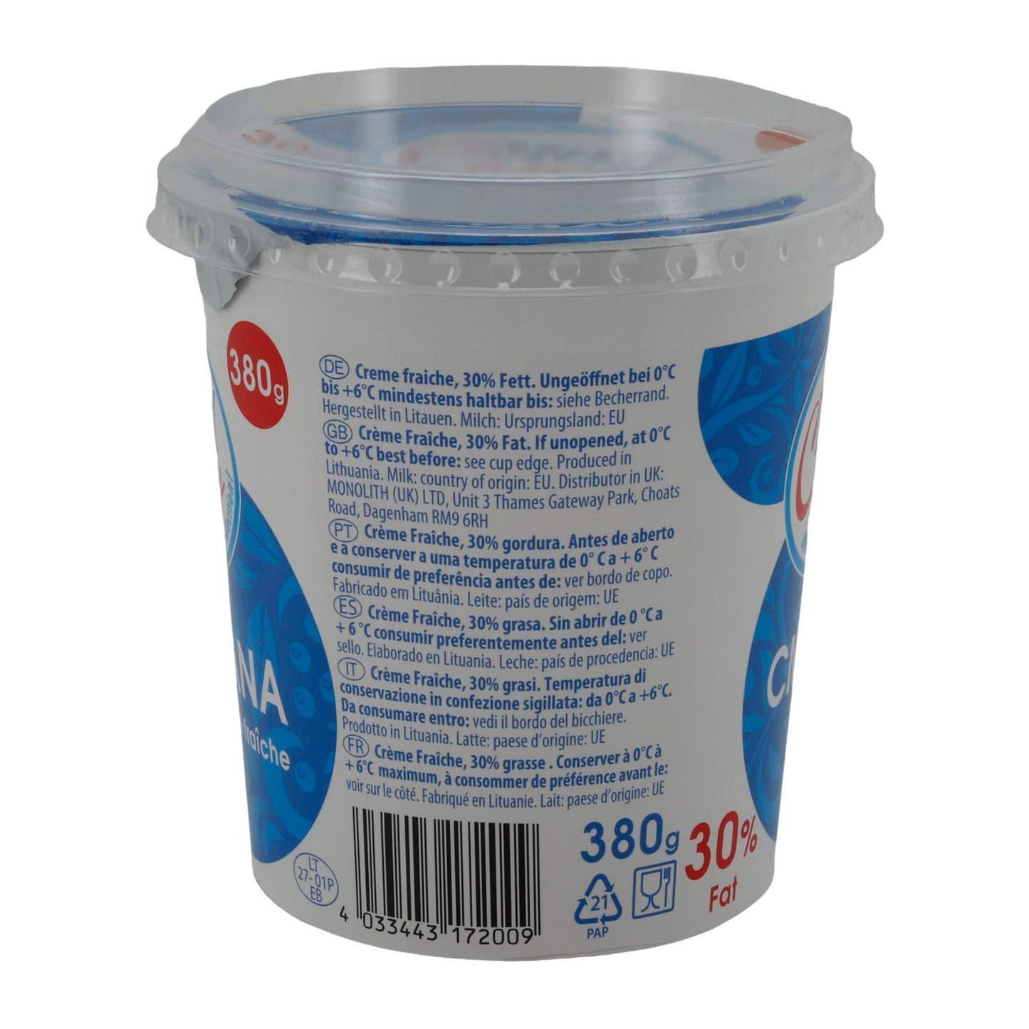 Crème Fraîche My Family Smetana | Crème Fraîche | Cremoso con 30% di grassi | 380 g