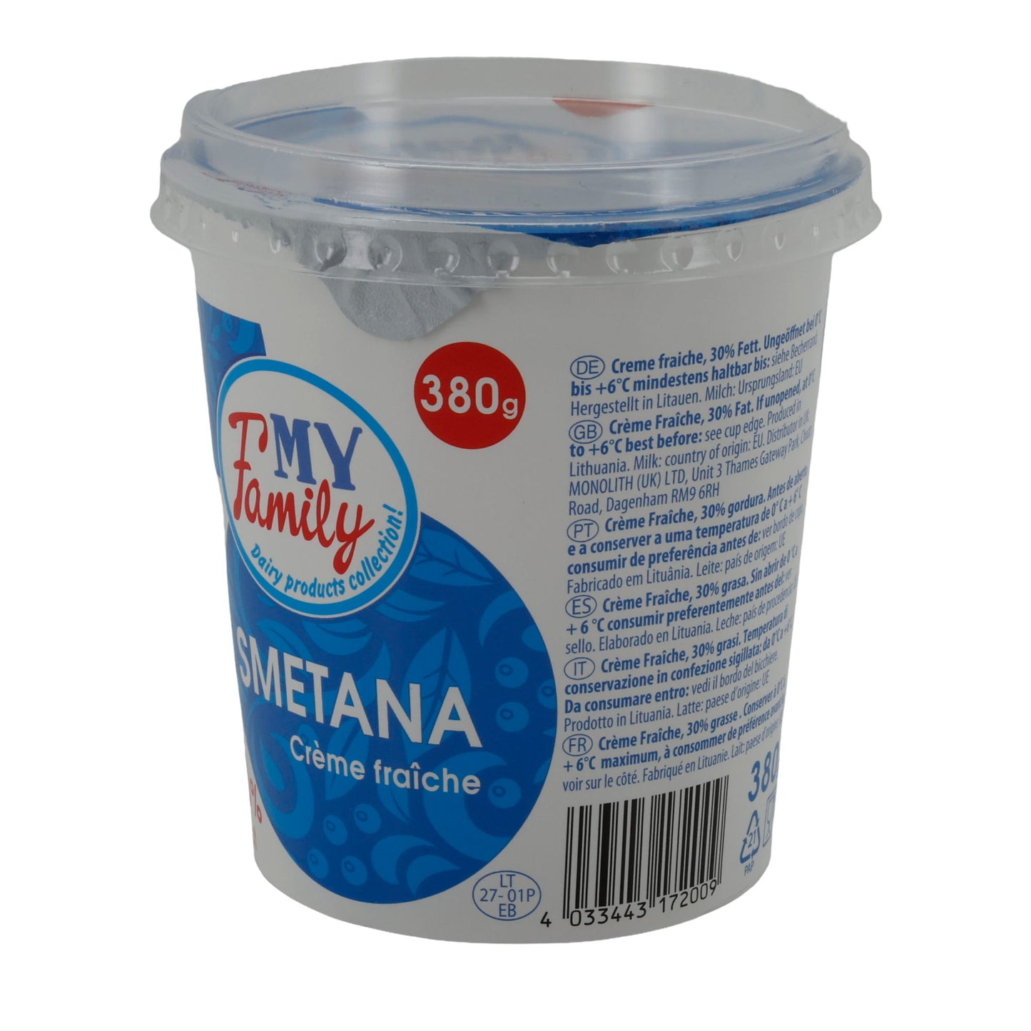 Crème Fraîche My Family Smetana | Crème Fraîche | Cremoso con 30% di grassi | 380 g