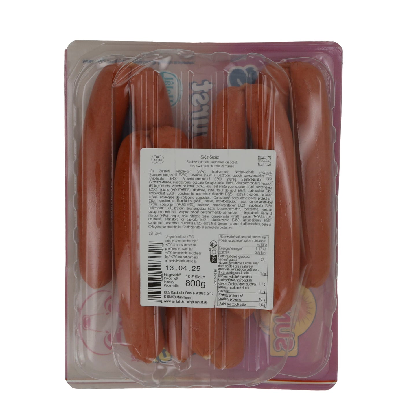 Rindswurst Suntat | Sığır Sosis | Premium, türkisch | 800 g