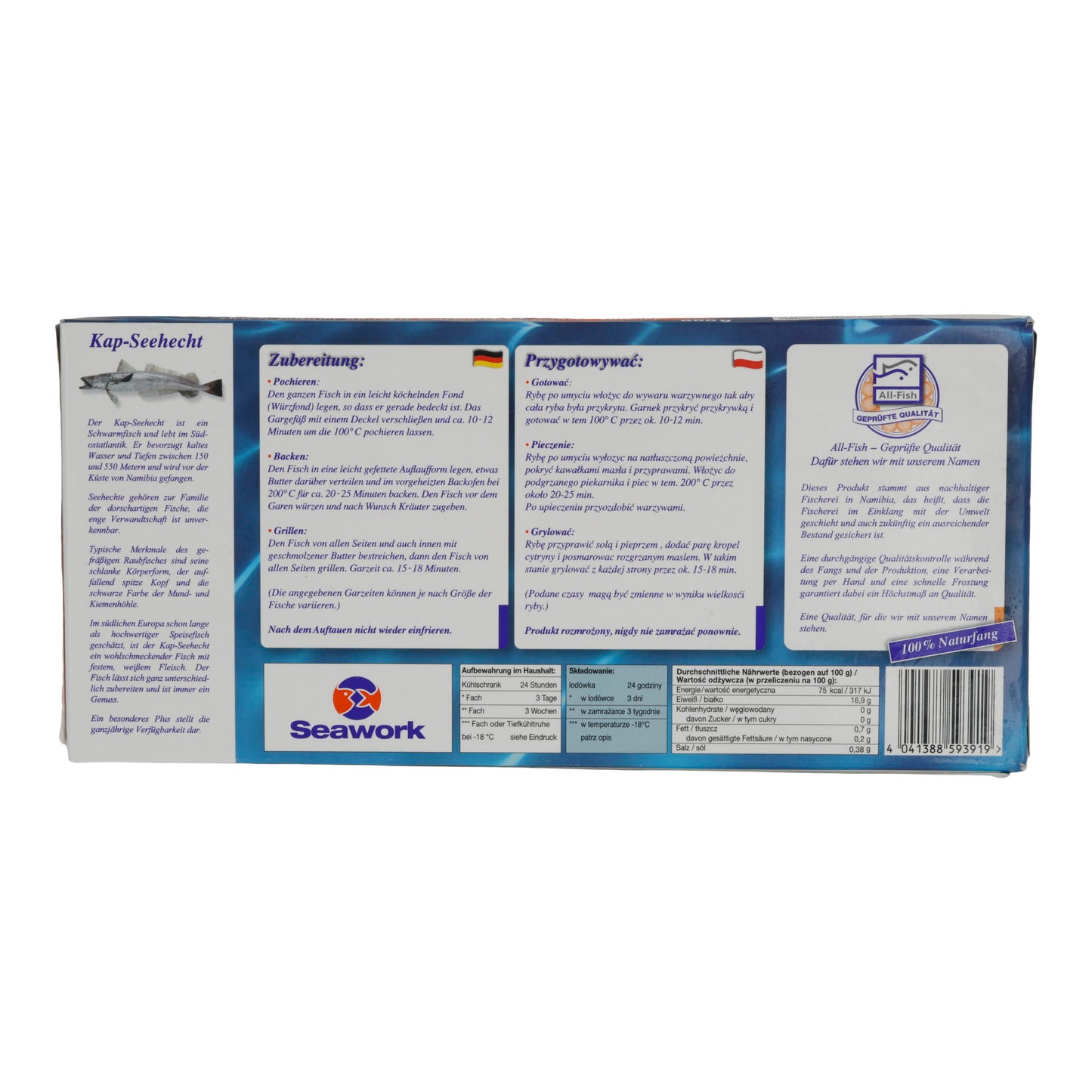 Fisch Seawork | Fisch | Merluzzo di profondità, surgelato, eviscerato, senza testa | 800g